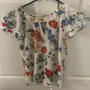 Mine Floral Blouse with Red, Blue, and Yellow Accents